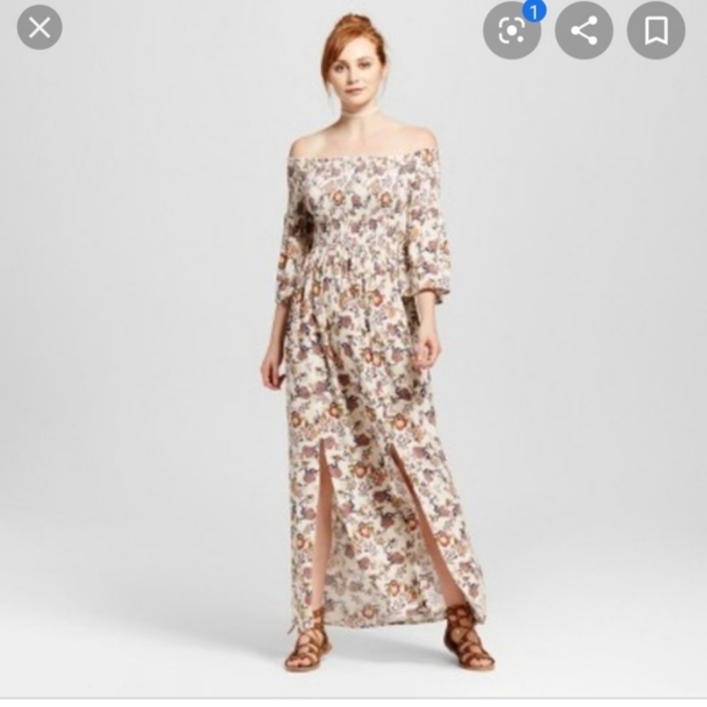 Boho Off-Shoulder Maxi Dress w/Leg Slits